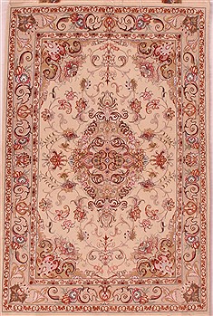 Persian Tabriz White Rectangle 3x5 ft Wool Carpet 16613