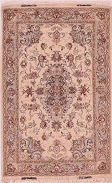 Persian Tabriz White Rectangle 3x5 ft Wool Carpet 16614