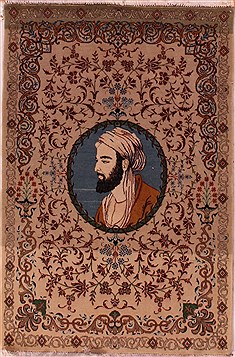 Persian Kashan Beige Rectangle 3x5 ft Wool Carpet 16628
