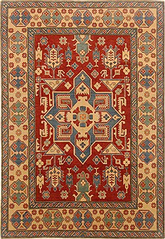 Pakistani Kazak Red Rectangle 7x10 ft Wool Carpet 16650