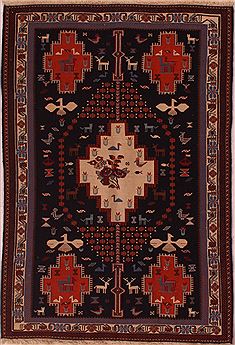 Persian Sumak Blue Rectangle 4x6 ft Wool Carpet 16820