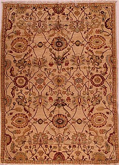 Pakistani Pishavar Beige Rectangle 6x9 ft Wool Carpet 16843