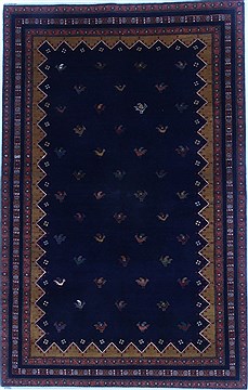 Indian Gabbeh Blue Rectangle 5x8 ft Wool Carpet 16866