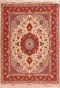 Persian Tabriz Beige Rectangle 5x7 ft Wool Carpet 16904