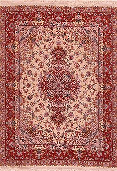 Persian Tabriz Beige Rectangle 5x7 ft Wool Carpet 16908