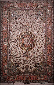 Persian Tabriz White Rectangle 7x10 ft Wool Carpet 16951