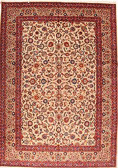 Persian Kashan White Rectangle 9x13 ft Wool Carpet 16954