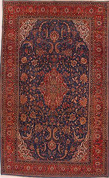 Persian sarouk Blue Rectangle 8x11 ft Wool Carpet 16970