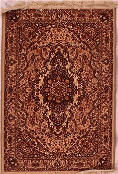 Chinese Isfahan Brown Rectangle 3x5 ft Wool Carpet 17021