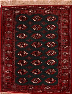 Persian Turkman Green Rectangle 4x6 ft Wool Carpet 17060