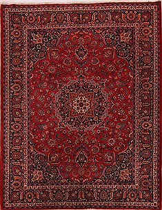 Persian Mashad Red Rectangle 10x12 ft Wool Carpet 17141
