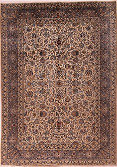 Persian Kashan Beige Rectangle 10x14 ft Wool Carpet 17163