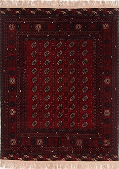 Afghan Turkman Red Rectangle 5x7 ft Wool Carpet 17387