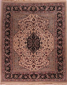 Pakistani Pishavar White Rectangle 8x10 ft Wool Carpet 17408