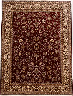 Indian Isfahan Red Rectangle 9x12 ft Wool Carpet 17714