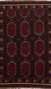 Baluch Black Hand Knotted 2'8" X 4'7"  Area Rug 100-17931