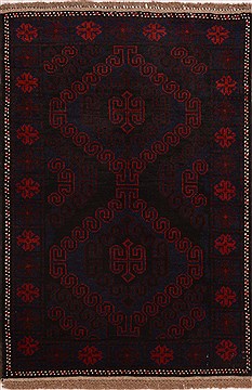 Afghan Baluch Black Rectangle 3x4 ft Wool Carpet 17955