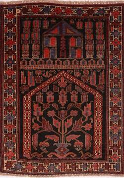 Afghan Baluch Black Rectangle 3x4 ft Wool Carpet 17957