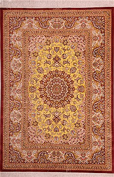 Persian Qum Yellow Rectangle 4x6 ft silk Carpet 18182