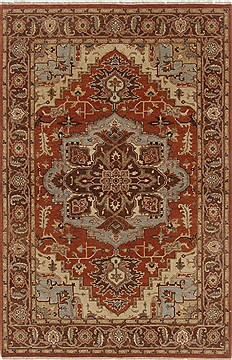 Indian Serapi Orange Rectangle 6x9 ft Wool Carpet 19062