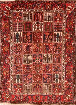 Bakhtiar Red Hand Knotted 6'11" X 9'8"  Area Rug 100-19317