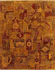 Indian Patchwork Yellow Rectangle 8x10 ft Wool Carpet 19357