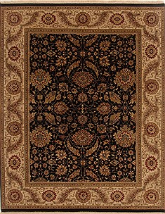 Indian Kashan Black Rectangle 8x10 ft Wool Carpet 19499
