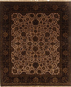 Indian Kashmar Brown Rectangle 8x10 ft Wool Carpet 19502