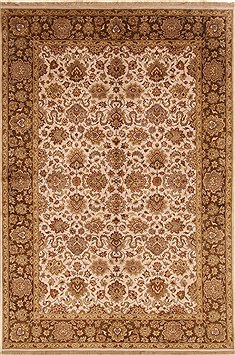 Indian Tabriz Beige Rectangle 6x9 ft Wool Carpet 19765
