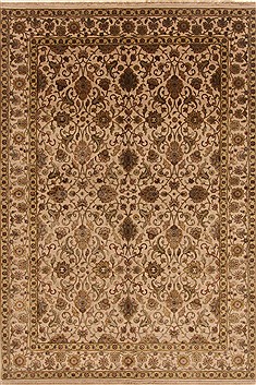 Indian Tabriz Beige Rectangle 6x9 ft Wool Carpet 19805