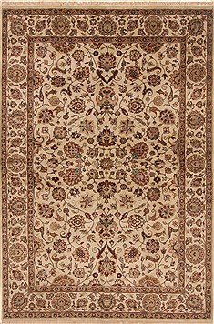 Indian Kashan Beige Rectangle 6x9 ft Wool Carpet 19819