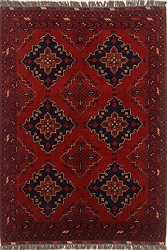 Afghan Khan Mohammadi Red Rectangle 3x5 ft Wool Carpet 19923
