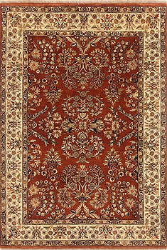 Indian sarouk Brown Rectangle 4x6 ft Wool Carpet 19959