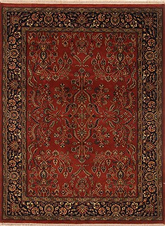 Indian sarouk Red Rectangle 5x7 ft Wool Carpet 20105