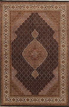Indian Tabriz Black Rectangle 6x9 ft Wool Carpet 20179