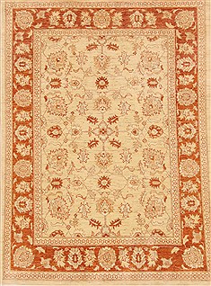 Pakistani Pishavar Beige Rectangle 5x7 ft Wool Carpet 20365