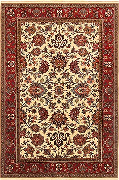 Indian Kashmar Beige Rectangle 4x6 ft Wool Carpet 20598