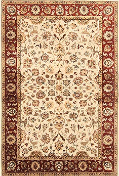 Indian Kashan Beige Rectangle 4x6 ft Wool Carpet 20601