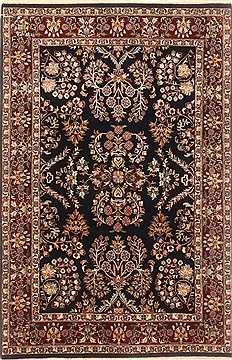 Indian sarouk Black Rectangle 4x6 ft Wool Carpet 20609