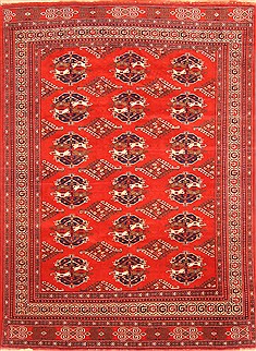 Turkman Red Hand Knotted 7'0" X 10'5"  Area Rug 100-20823