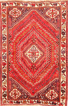 Qashqai Red Hand Knotted 5'5" X 8'3"  Area Rug 100-20850