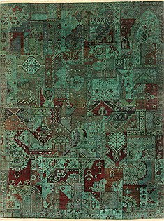 Patchwork Green Hand Knotted 8'0" X 10'2"  Area Rug 250-20994