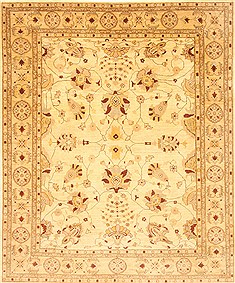 Pakistani Pishavar Beige Rectangle 8x10 ft Wool Carpet 21190