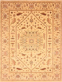 Indian Chobi Beige Rectangle 9x12 ft Wool Carpet 21256