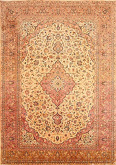 Persian Kashan Beige Rectangle 9x12 ft Wool Carpet 21336