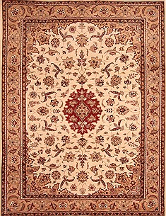 Pakistani Kashan Beige Rectangle 8x10 ft Wool Carpet 21386