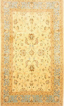 Pakistani Chobi Beige Rectangle 7x10 ft Wool Carpet 21447