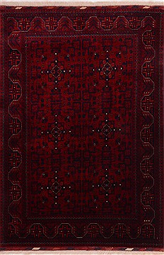 Afghan Khan Mohammadi Red Rectangle 3x5 ft Wool Carpet 21709