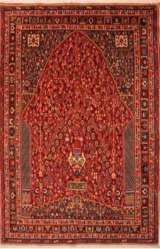 Qashqai Red Hand Knotted 6'9" X 10'2"  Area Rug 100-21719
