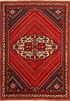 Qashqai Red Hand Knotted 6'7" X 9'6"  Area Rug 100-21730